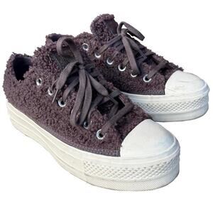 Converse Chuck Taylor All Star Platform Low Sherpa fuzzy brown, women's size 7